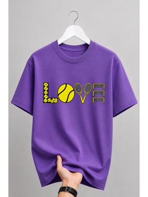 Vodexa Unisex Oversize Tennis Baskılı T-Shirt %100 Pamuk Tenis Temalı Rahat Kalıp Kısa Kollu Tişört