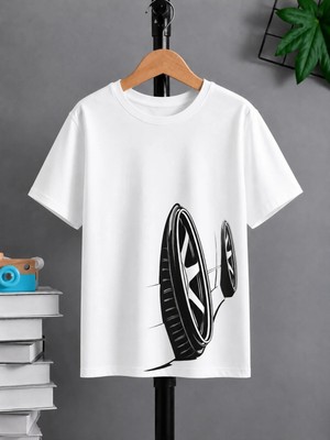 Vodexa Ünisex Oversize T-Shirt Lastikler Baskılı %100 Pamuk Tişört Rahat Kalıp