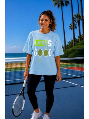 Vodexa Unisex Oversize Tennis Baskılı T-Shirt %100 Pamuk Tenis 30 Temalı Rahat Kalıp Kısa Kollu Tişört