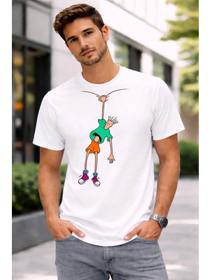 Vodexa Erkek Oversize T-Shirt Sallanan Adam Baskılı %100 Pamuk Tişört Rahat Kalıp