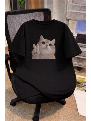 Vodexa Oversize Çocuk Genç Tişört %100 Pamuk Baskılı Rahat Kalıp Günlük Şık T-Shirt