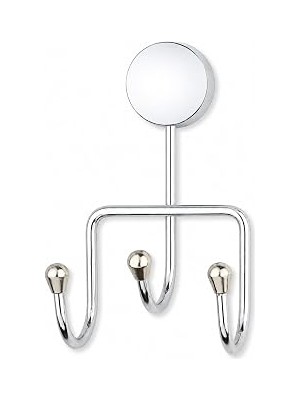Alper Banyo Iris Krom Kaplama Üçlü Askılık, Yapışkanlı ve Vidalı Montajlı Duvar Askısı, 35 mm Oval Bantlı Banyo Mutfak Antre Askısı