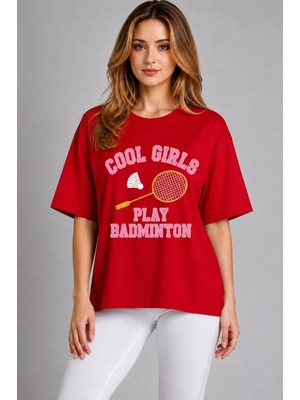Vodexa Unisex Oversize Tennis Baskılı T-Shirt %100 Pamuk Tenis Temalı Rahat Kalıp Kısa Kollu Tişört