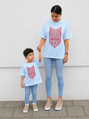 Vodexa Anne Çoçuk Oversize Tişört Kombin Twin T-Shirt %100 Pamuk Rahat Kalıp (Tekli Olarak Satılmaktadır)