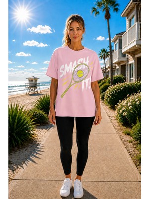 Vodexa Unisex Oversize Tennis Baskılı T-Shirt %100 Pamuk Tenis Temalı Rahat Kalıp Kısa Kollu Tişört