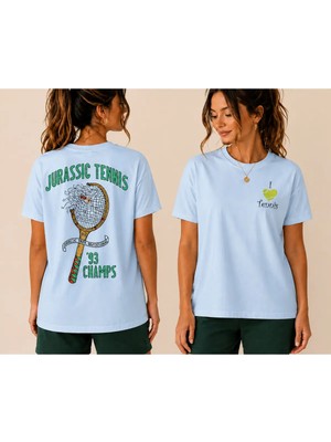 Vodexa Unisex Oversize Tennis Baskılı T-Shirt %100 Pamuk Tenis Temalı Rahat Kalıp Kısa Kollu Tişört