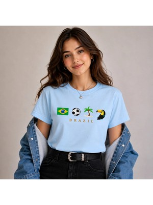 Vodexa Ünisex Oversize T-Shirt Brasil 1 Baskılı %100 Pamuk Tişört Rahat Kalıp