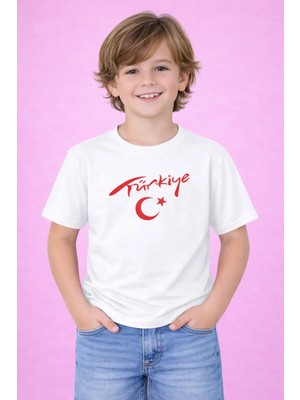 Vodexa Ünisex Bayraklı Baskılı Çocuk Tişört %100 Pamuk Yazlık Çocuk T-Shirt