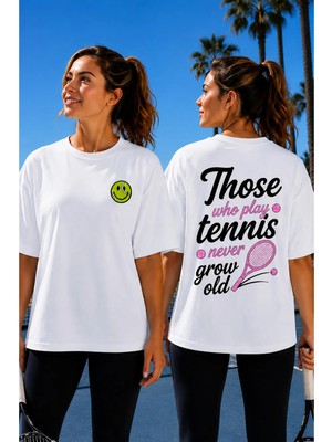 Vodexa Unisex Oversize Tennis Baskılı T-Shirt %100 Pamuk Tenis Temalı Rahat Kalıp Kısa Kollu Tişört