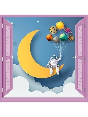 Çocuk Odası Bebek Odası Pencere Poster Duvar Kağıdı Astronot Ay