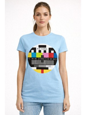 Vodexa Kadın Oversize T-Shirt No Signal Baskılı %100 Pamuk Tişört Rahat Kalıp