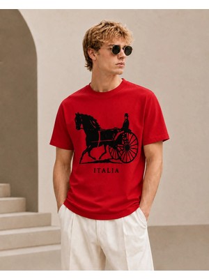 Vodexa Erkek Oversize T-Shirt At Arabası Baskılı %100 Pamuk Tişört Rahat Kalıp