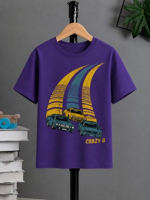Vodexa Ünisex Oversize T-Shirt 3 Yarış Aracı Baskılı %100 Pamuk Tişört Rahat Kalıp
