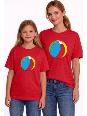 Vodexa Anne Kız Çocuk Kombin Oversize Tişört Twin T-Shirt Mavi Top Baskılı