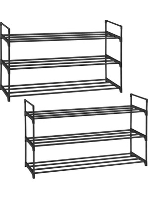 Songmıcs 3 Katlı Ayakkabı Rafı, Ayakkabı Saklama Düzenleyici, 2'li Set, Metal Saklama Rafı, 30 x 92 x 54 Cm, Siyah LSA06BK