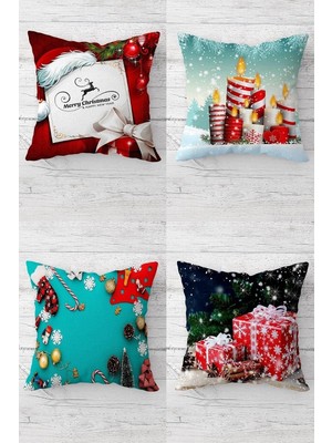 Pelangi Noel Baba Yılbaşı Christmas Gizli Fermuarlı Kırlent Kılıfı Koltuk Yastık Kılıfı TAKIM(4ADET), Kırmızı-Yeşil 45 x 45