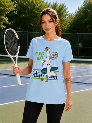 Vodexa Unisex Oversize Tennis Baskılı T-Shirt %100 Pamuk Tenis Temalı Rahat Kalıp Kısa Kollu Tişört