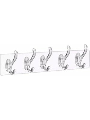 Mika Kristal Plastik Şeffaf Askı, Pvc Yapışkanlı Montaj, 6.4X29.3 Cm, 5 Kollu 6.2 cm