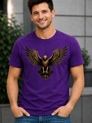 Vodexa Erkek Oversize T-Shirt Atmaca Baskılı %100 Pamuk Tişört Rahat Kalıp