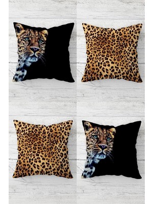 Pelangi Leopar Desenli Leoparlı Gizli Fermuarlı Kırlent Kılıfı Koltuk Yastık Kılıfı TAKIM(4ADET), Kahverengi-Siyah 43 x 43