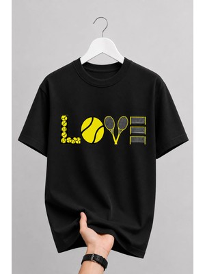 Vodexa Unisex Oversize Tennis Baskılı T-Shirt %100 Pamuk Tenis Temalı Rahat Kalıp Kısa Kollu Tişört