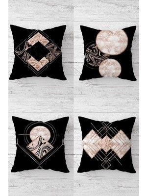 Pelangi Geometrik Desenli Gold Çizgili Gizli Fermuarlı Kırlent Kılıfı Koltuk Yastık Kılıfı TAKIM(4ADET), Açık Pembe-Siyah 45 x 45