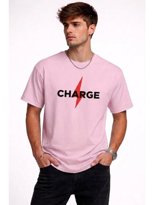 Vodexa Ünisex Oversize T-Shirt Charge Baskılı %100 Pamuk Tişört Rahat Kalıp