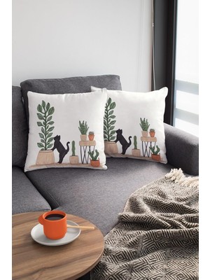 2'li Premium Tay Tüyü Leke Tutmaz Kumaş Çift Taraflı Kırlent Yastık Kılıfı Kaktüs 43X43CM KRL444