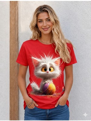 Vodexa Ünisex Oversize T-Shirt Şaşı Kedi Baskılı %100 Pamuk Tişört Rahat Kalıp