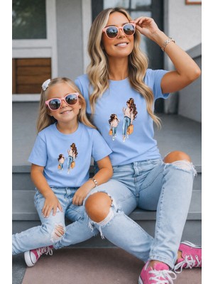 Vodexa Anne Kız Kombin Oversize Tişört Twin T-Shirt %100 Pamuk Rahat Kalıp