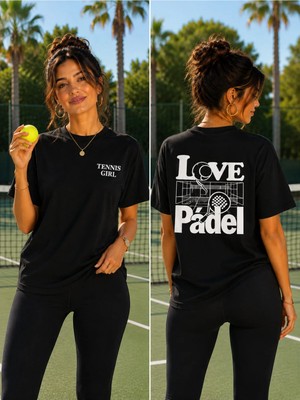Vodexa Unisex Oversize Tennis Baskılı T-Shirt %100 Pamuk Tenis Temalı Rahat Kalıp Kısa Kollu Tişört