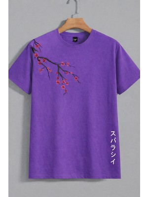 Vodexa Ünisex Oversize T-Shirt Japon Baskılı %100 Pamuk Tişört Rahat Kalıp