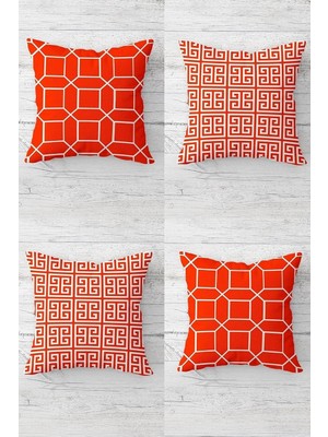 Pelangi Geometrik Çizgili Turuncu Kombin Gizli Fermuarlı Kırlent Kılıfı Koltuk Yastık Kılıfı TAKIM(4ADET), Turuncu-Beyaz 45 x 45