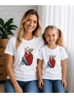 Vodexa Anne Kız Oversize Tişört Twin T-Shirt %100 Pamuk Rahat Kalıp (Her Ürün Tekli Satılmaktadır)
