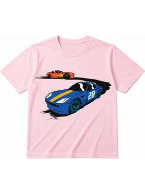 Vodexa Ünisex Oversize T-Shirt Yarış Yolu Baskılı %100 Pamuk Tişört Rahat Kalıp