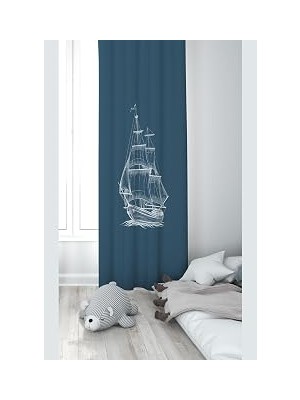 Pelangi Gri Bulut ve Renkli Balon Desenli Dijital Baskı Yıkanabilir Bebek Çocuk Odası Fon Perdesi, Petrol Mavisi 70 x 270