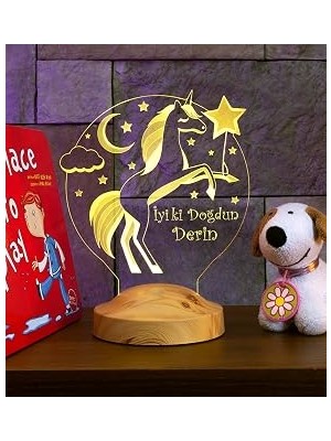Unicorn Isimli Gece Lambası, Tek Boynuzlu At Isimli Kız Çocuk Odası Hediyesi LED Lamba, Unicorn Doğum Günü Parti Hediyesi