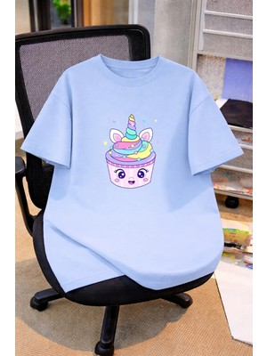Vodexa Oversize Çocuk Genç Tişört %100 Pamuk Baskılı Rahat Kalıp Günlük Şık T-Shirt