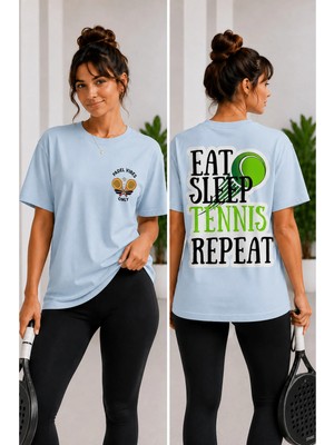 Vodexa Unisex Oversize Tennis Baskılı T-Shirt %100 Pamuk Tenis Temalı Rahat Kalıp Kısa Kollu Tişört