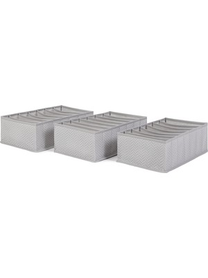 Ocean Home Textile 3'lü 7 Bölmeli Gri Balıksırtı Çekmece Düzenleyici Set