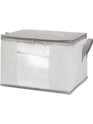 Ocean Home Textile Orta Boy Pvc Pencereli Gri Çizgili Stuff & Things Hurç 45 x 40 x 30 cm