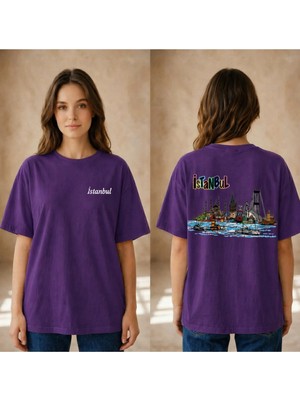 Vodexa Kadın Oversize T-Shirt Istanbul Baskılı %100 Pamuk Tişört Rahat Kalıp