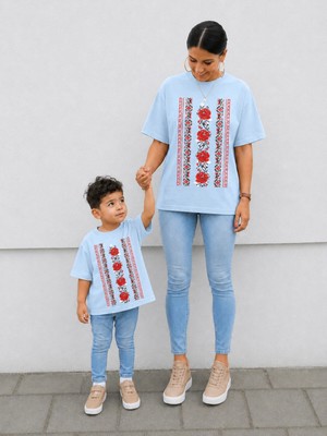 Vodexa Anne Çoçuk Oversize Tişört Kombin Twin T-Shirt %100 Pamuk Rahat Kalıp (Tekli Olarak Satılmaktadır)