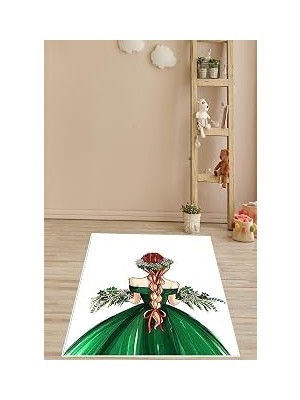 Pelangi Desenli Dijital Baskı Yıkanabilir Kaymaz Taban Leke Tutmaz Halı, Yeşil 80 x 150