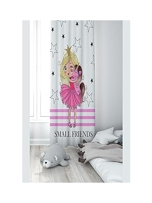 Pelangi Beyaz Prensen ve Unicorn Desenli Dijital Baskı Yıkanabilir Bebek Çocuk Odası Fon Perdesi, Pembe-Beyaz 70 x 240