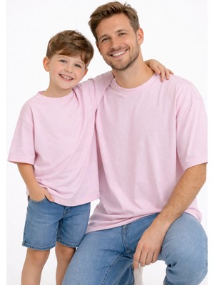 Vodexa Baba Çocuk Kombin Oversize Tişört – Anne Çocuk Twin T-Shirt Sadeee Baskılı
