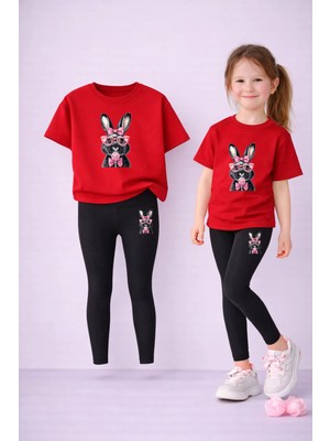 Vodexa Tayt-T-Shirt Takım Anne Kız Kombin %100 Pamuk Esnek Rahat Günlük Spor Kombin