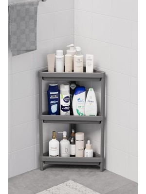 Mithra Life 3 Katlı Üçgen Plastik Gri Banyo Mutfak Rafı MIT1061