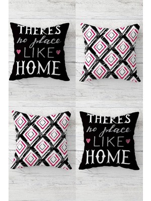 Pelangi Home Sweet Home Yazılı Gizli Fermuarlı Kırlent Kılıfı Koltuk Yastık Kılıfı TAKIM(4ADET), Pembe-Siyah-Beyaz 45 x 45