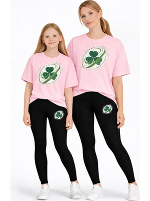 Vodexa Anne Kız Kombin Tayt-T-Shirt Takım %100 Pamuk Esnek Rahat Günlük Spor Kombin(Tekli Satılmaktadır)